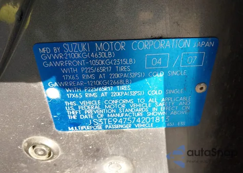 2007 Suzuki Grand Vitara Luxury z USA, uszkodzony, nr VIN JS3TE947574201813